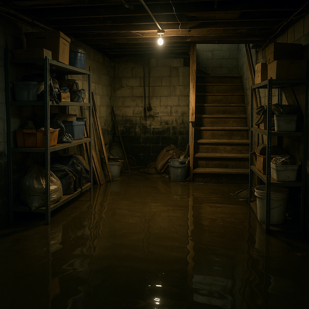 Avant — Sous-sol après dégât des eaux