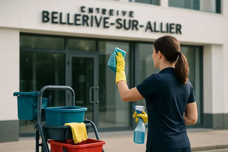 Agents de nettoyage professionnels travaillant dans un bureau à Bellerive-sur-Allier