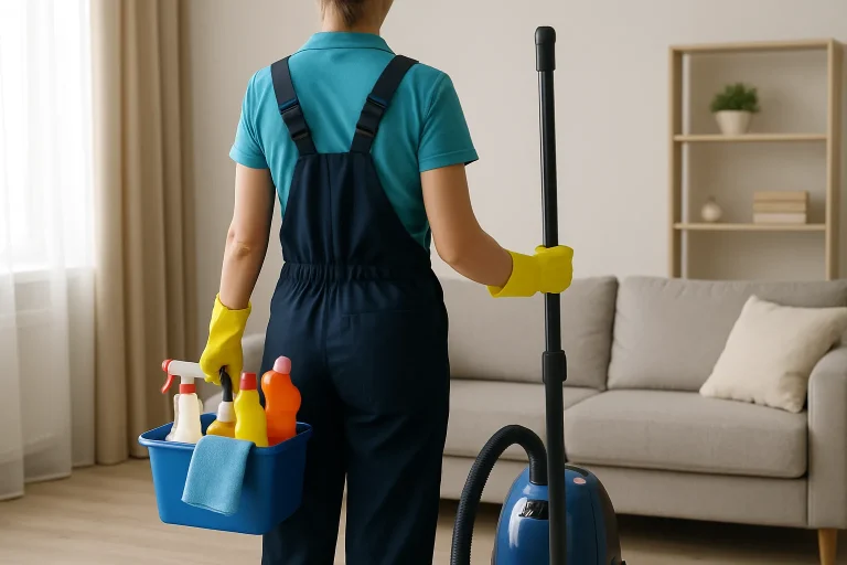 Équipe de nettoyage dans un appartement à Cosne-D'Allier utilisant des équipements modernes.