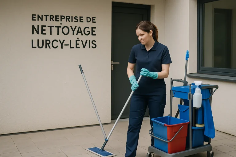 Équipe de nettoyage professionnelle à Lurcy-Lévis utilisant des équipements modernes.