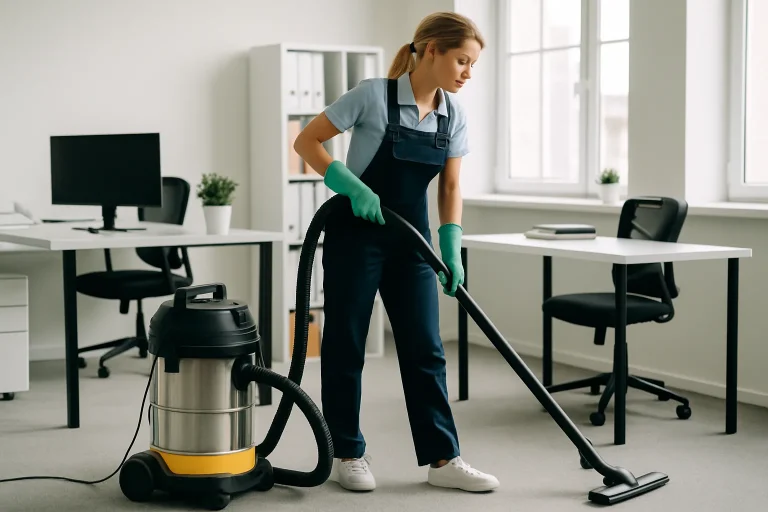 Une équipe de nettoyage professionnelle travaillant dans un appartement à Lapalisse, montrant des équipements modernes.