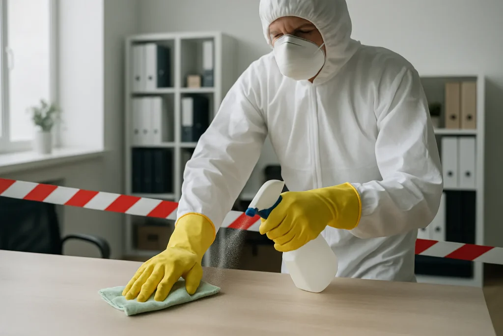 Gestion des Risques Biologiques Après Nettoyage de Scènes de Crime